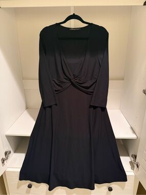 Jones Wear Black Long-Sleeve Twist-Waist A-Line Dress